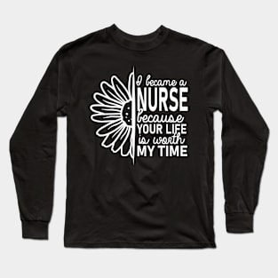 Nurse Flower Design Long Sleeve T-Shirt